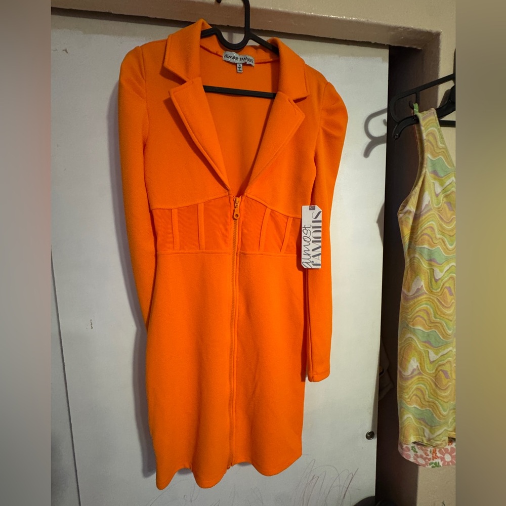 Almost Famous Orange Women's Corseted Mesh Dress